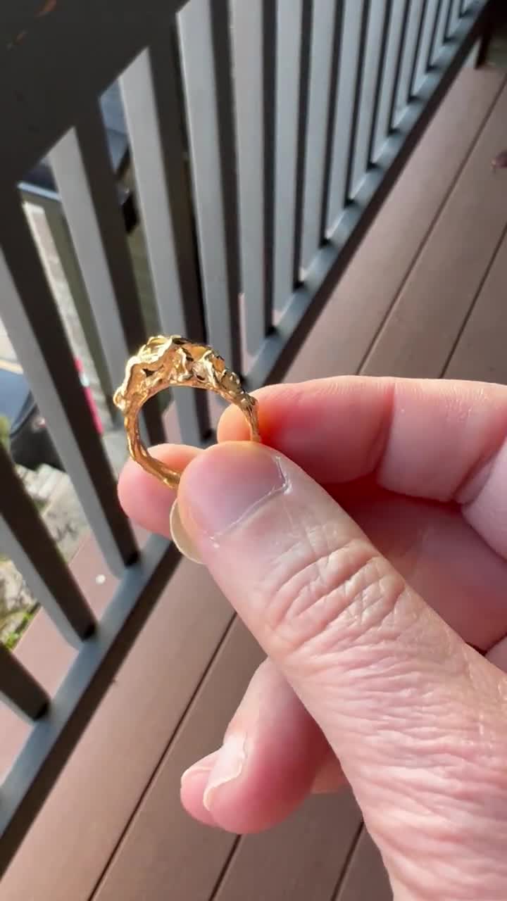 14k Yellow Gold Nugget Style Heart Ring