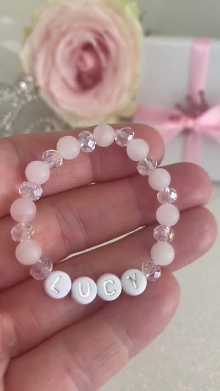 Christmas Diamond Crystal Rose Quartz Girls Bracelet, Personalized