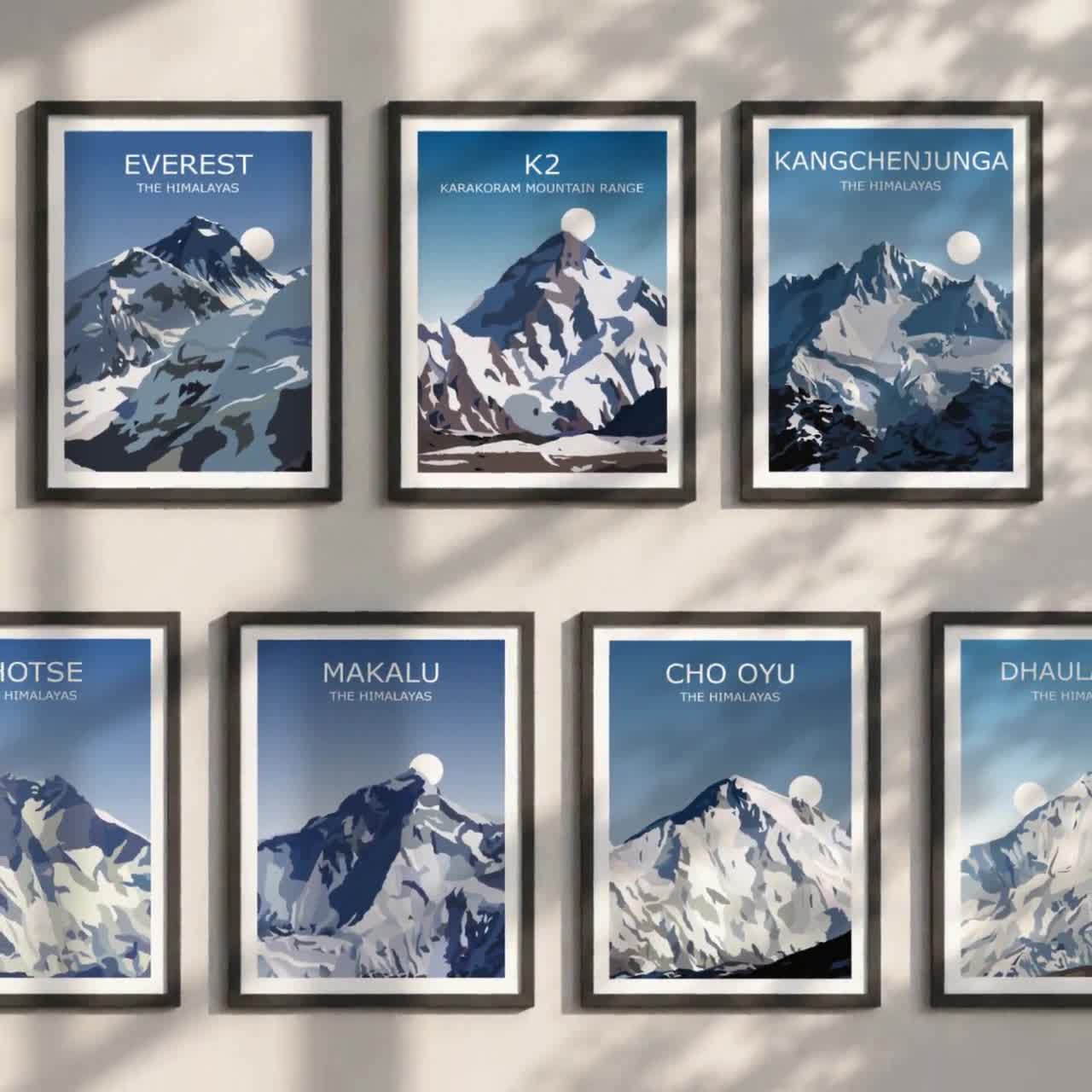 The Eight Thousanders- Set of 14 Landscape Art Prints, the