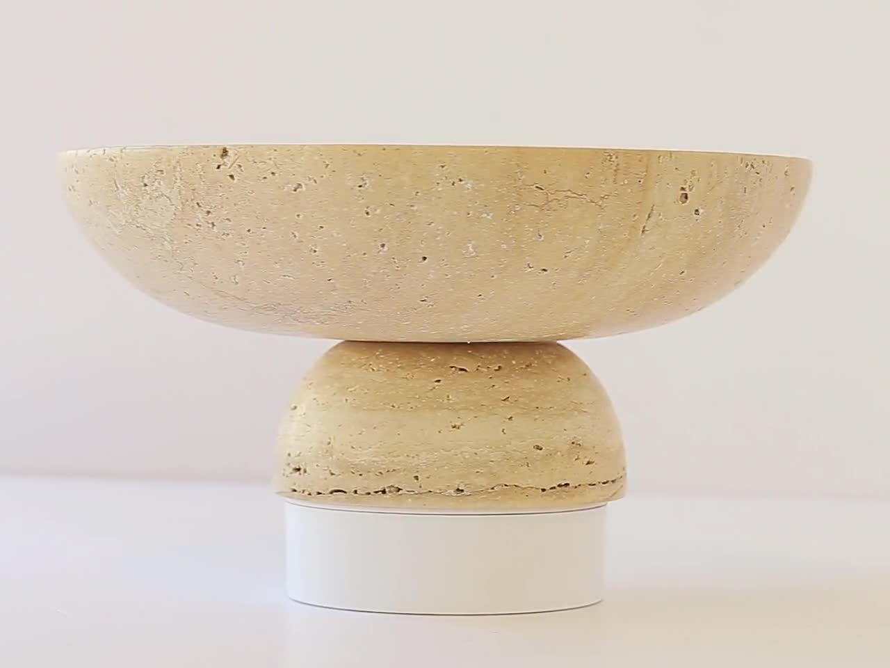 Gratia - Large Travertine Pedestal Bowl: Marble Centerpiece, 12" Serving Bowl video poster