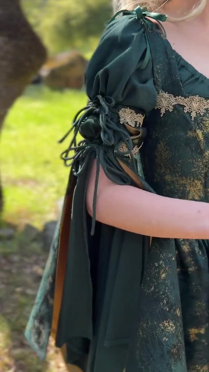Dark Green Jacquard Corset Dress: Renaissance Fairy Gown