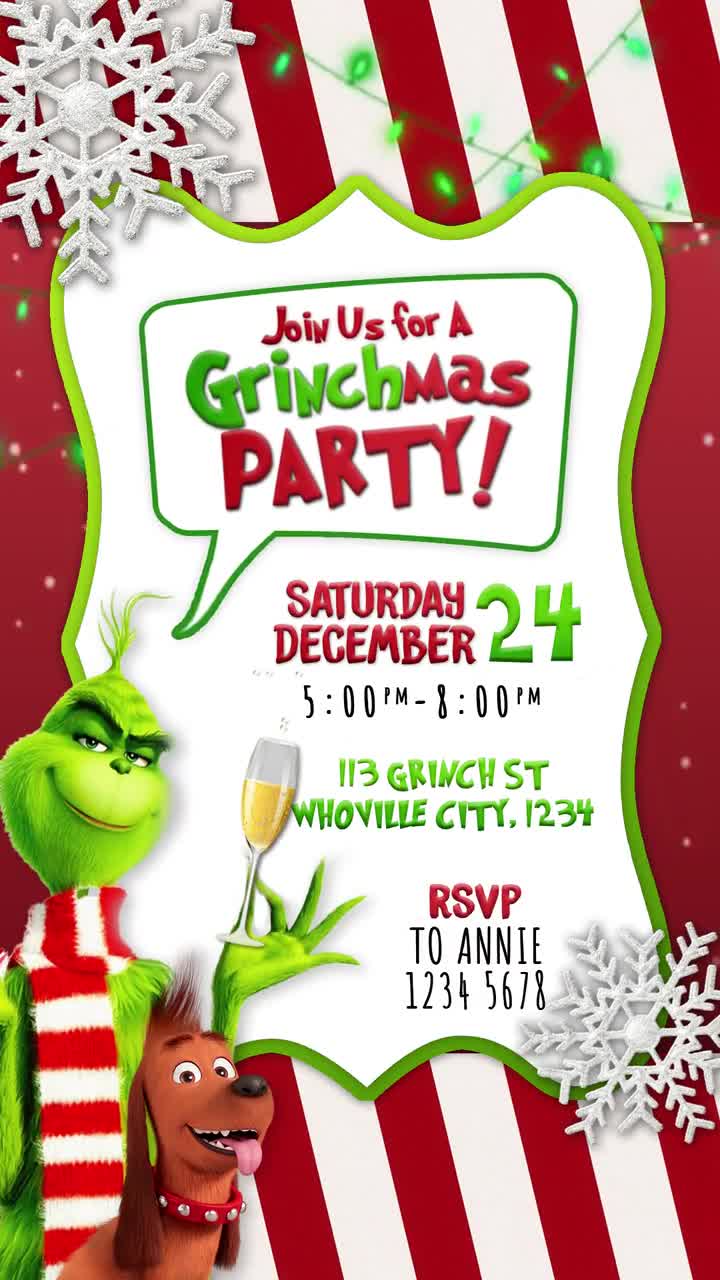 Grinch Christmas Party Birthday Invitation and Thank You Card -   Portugal