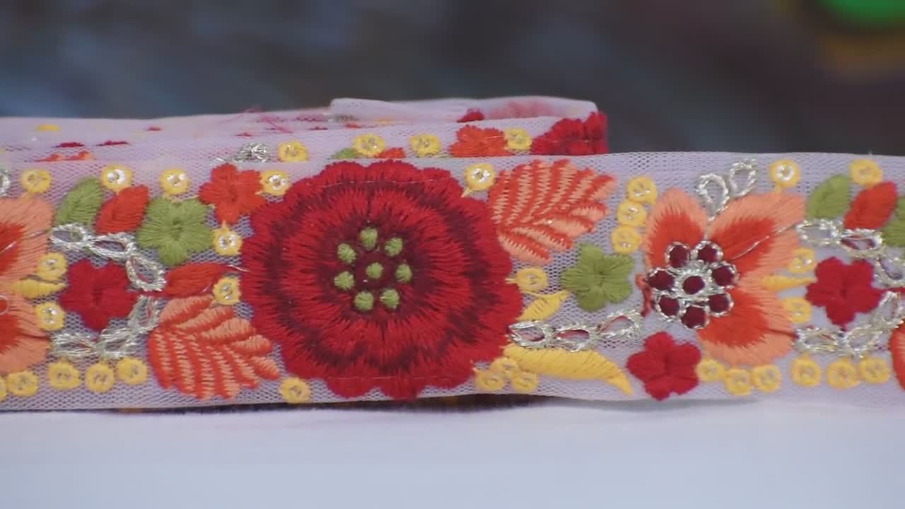 3 Yard Floral Embroidered Trim Embellishment Saree Ribbon Sewing