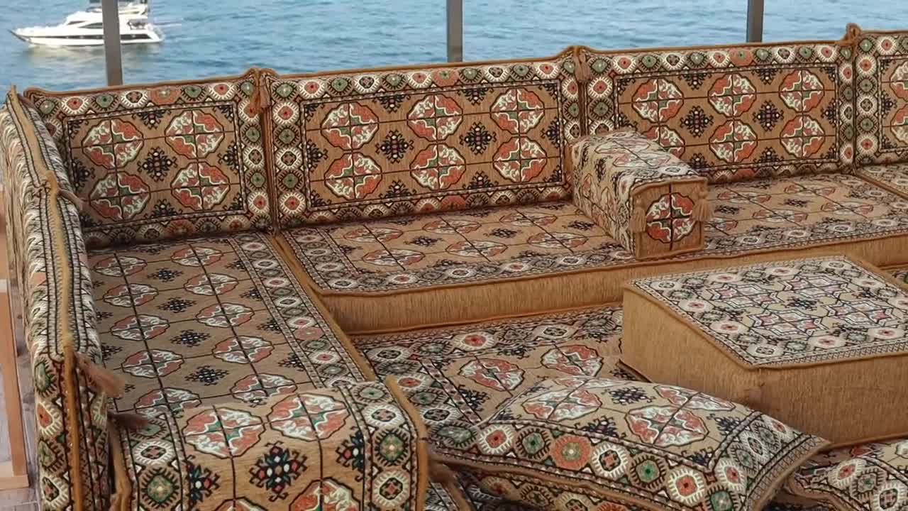 Gold Arabic Floor Sofa Cover, Sectional Sofa, Single Pallet Cushion, Ethnic  Pillow Set, Indoor Sofa Set, Garden Sofa Set, Reading Pillow Set