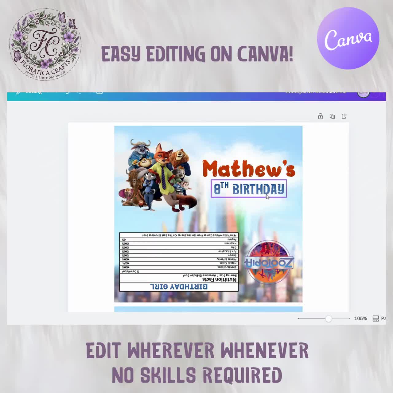 Zootopia Chocolate Bar Wrapper, Judy Hopps Nick Wilde Birthday Party Favor, Candy Bar Label Printable, Digital Download Party Supplies ZP1 video poster