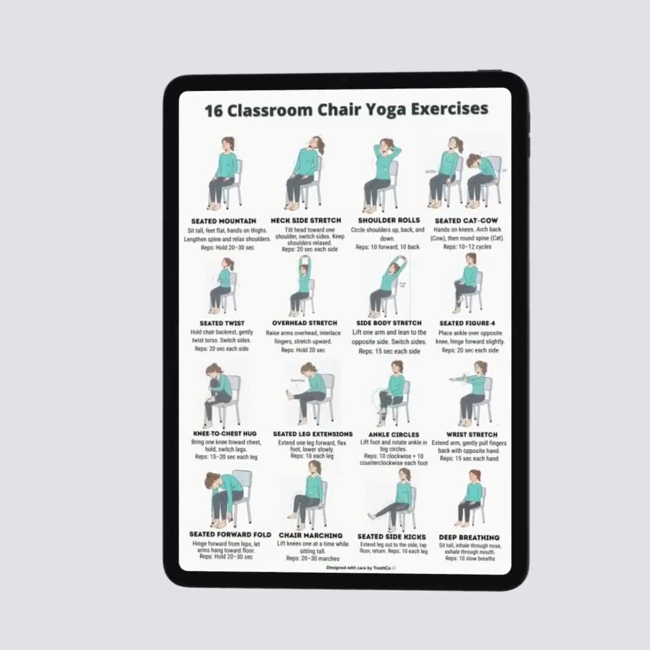 Stuhl Yoga Poster DIN A1 – Sanfte Übungen Im Sitzen Für Senioren, Anfänger & Reha Mit Videoanleitungen