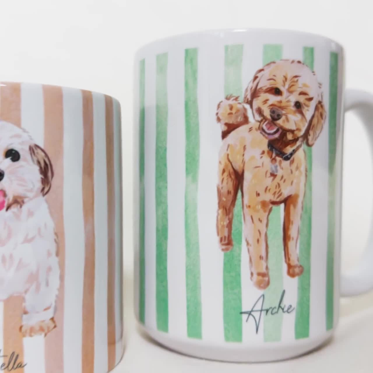 Taza personalizada con retrato de mascota en acuarela, regalo para el Día de la Madre, taza personalizada con foto de perro o gato, regalo único para amantes de las mascotas y mamás de perros y gatos. video poster