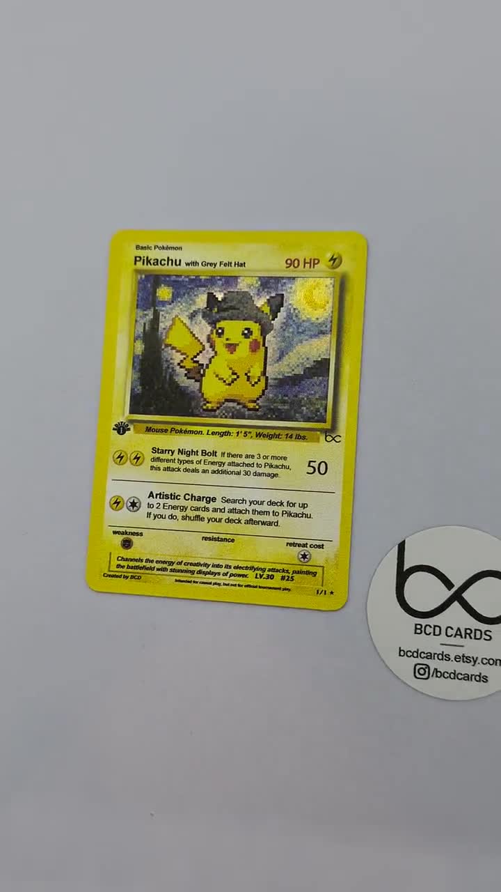 Pikachu With a Grey Hat - Custom Pokemon Card - Etsy