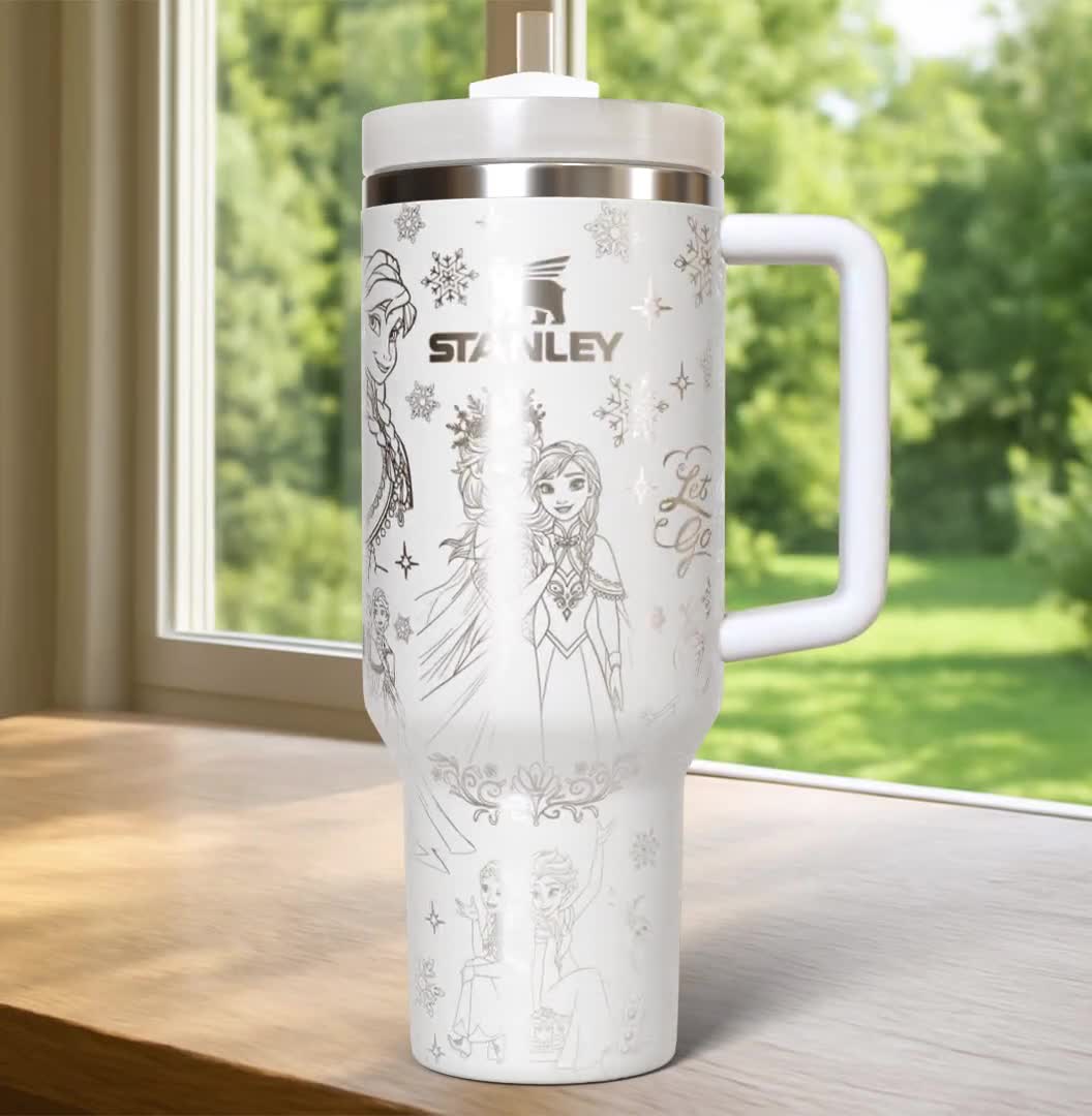 Frozen 40oz Tumbler Laser Engraved, Princess Anna Elsa Theme Stainless Steel Cup video poster