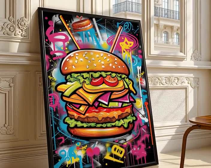 ハンバーガーのグラフィティウォールアート、ハンバーガーの印刷可能な