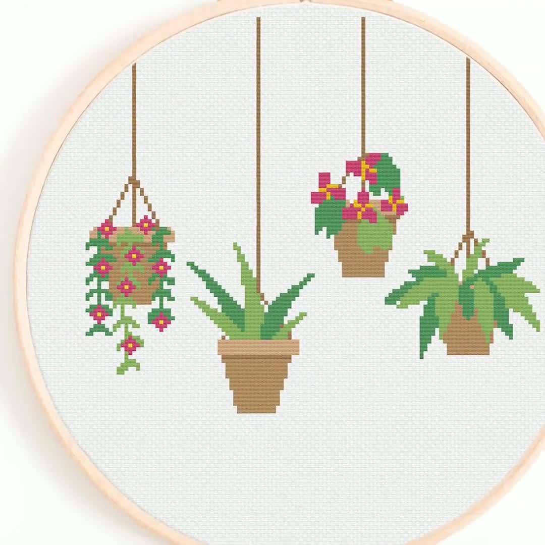 HANGING PLANT CACTUS LOVER CROSS STITCH KIT FOR BEGINNERS PATTERN CARD GIFT  IDEA