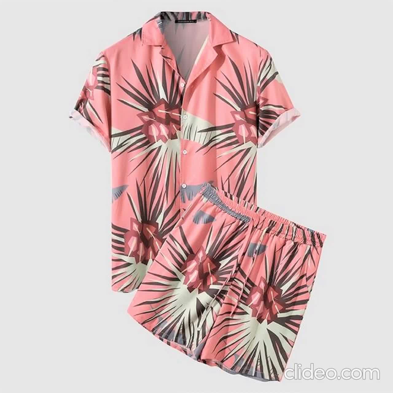 Mylivingdreamstore Mens Tropical Print Shirt and Shorts Set 2 Exotic Prints Great Casual Streetwear or Beachwear in Sizes S - XXXL