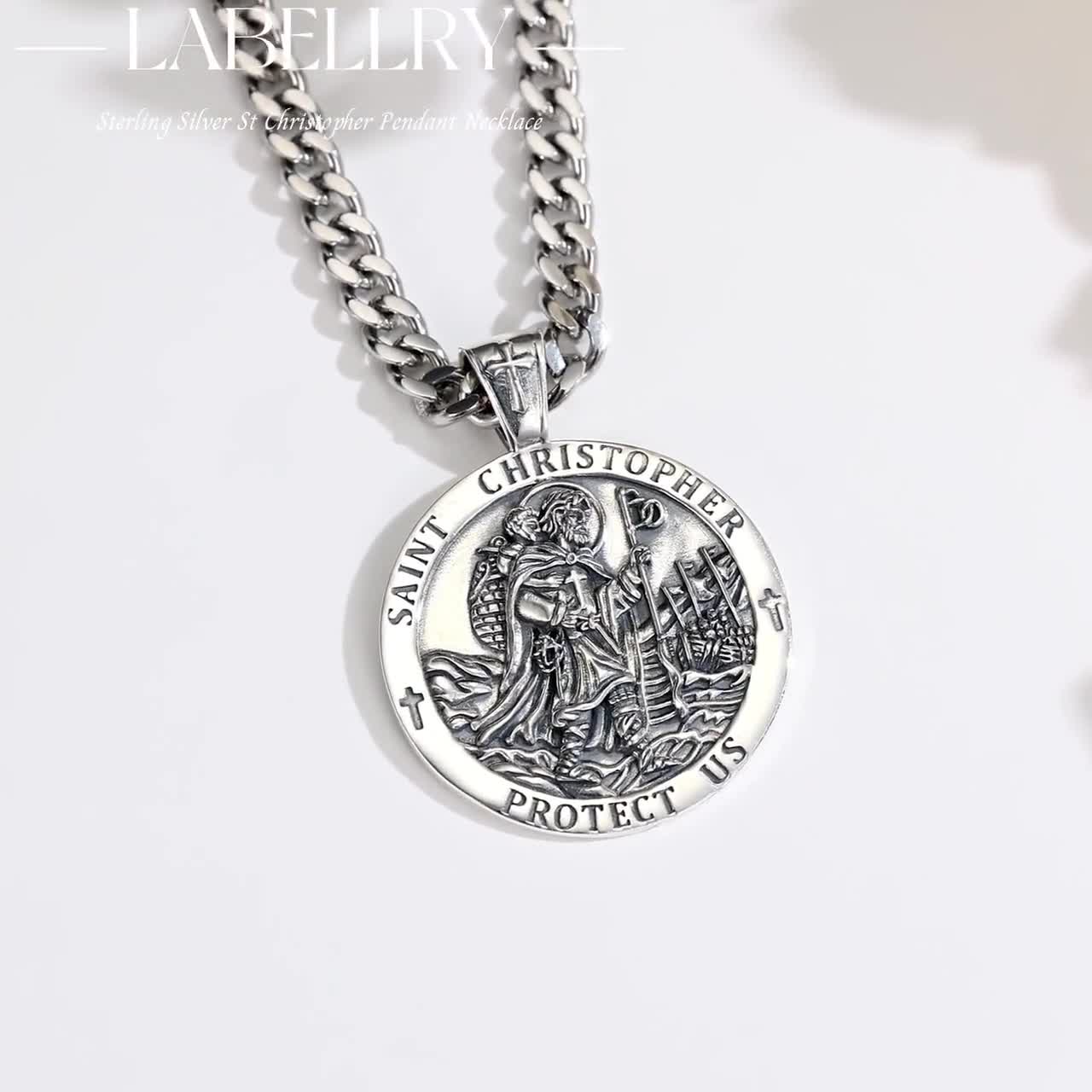 ORA In Argento Sterling, Collana Da Uomo Con Medaglia Di - Foto 8