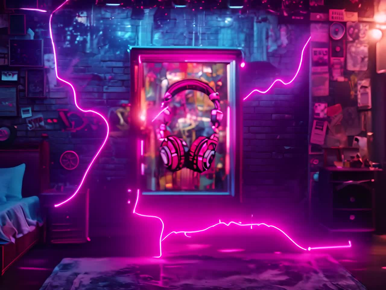 Music Headphones Graffiti Wall Art - Urban DJ Headphones