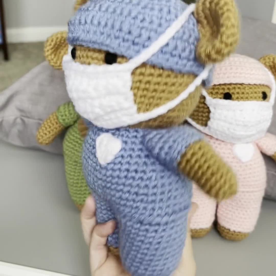 Healthcare Hero Doctor Bear, Crochet Stuffed Animal Amigurumi Toy