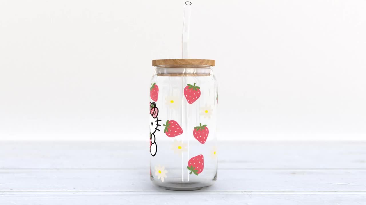 Strawberry Iced Coffee Cup, Beer Glass Mug, UV DTF cup wrap