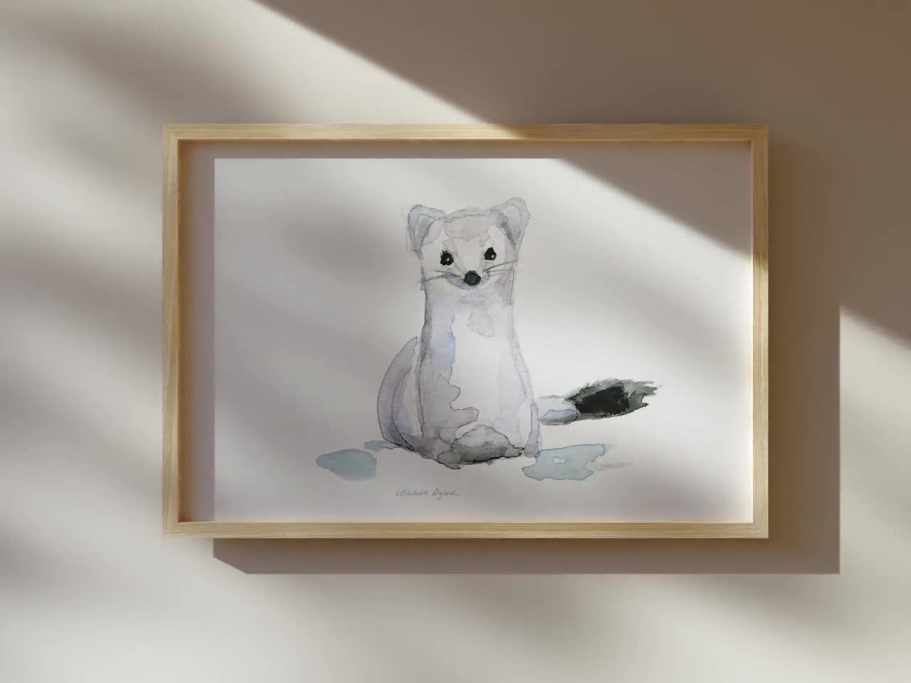 アーミンの水彩画アートプリント、冬の動物保育園アート - Etsy 日本