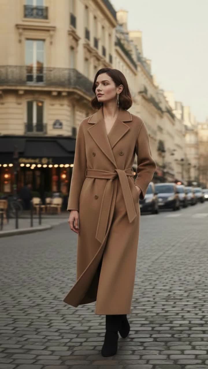 Luxurious Camel Cashmere Wool Blend Long Coat | Classic Double