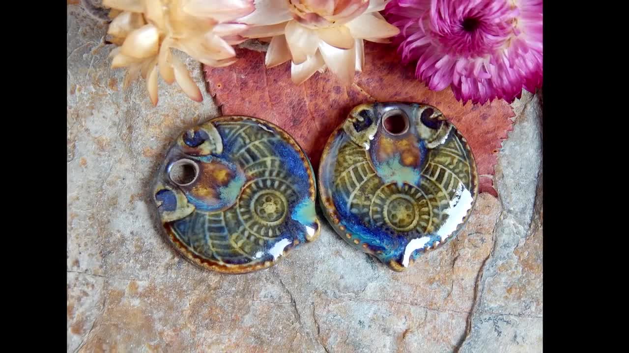 2 Pcs Blue Boho Charms for Jewelry Making, Rustic Ceramic Earring Findings, Artisan Organic Components, Geometric Porcelain Pendants