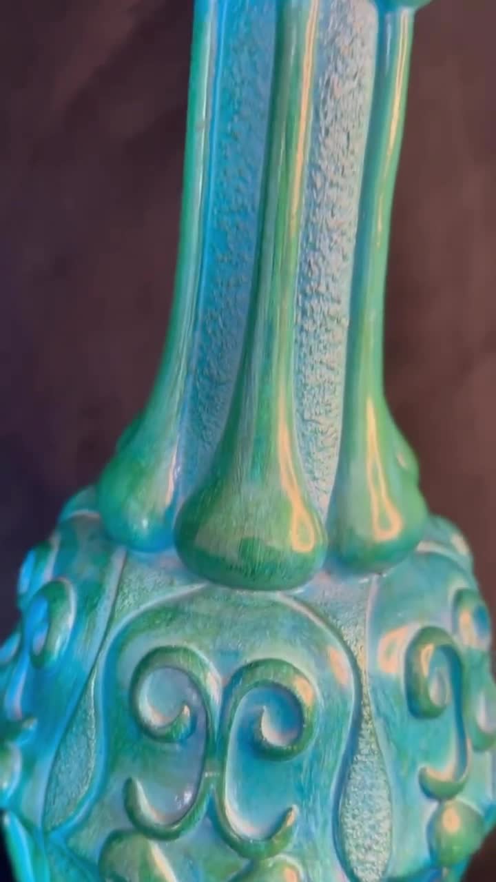Blue and Green Swirl Chalk-ware Lamp Tall Working Vintage Mid