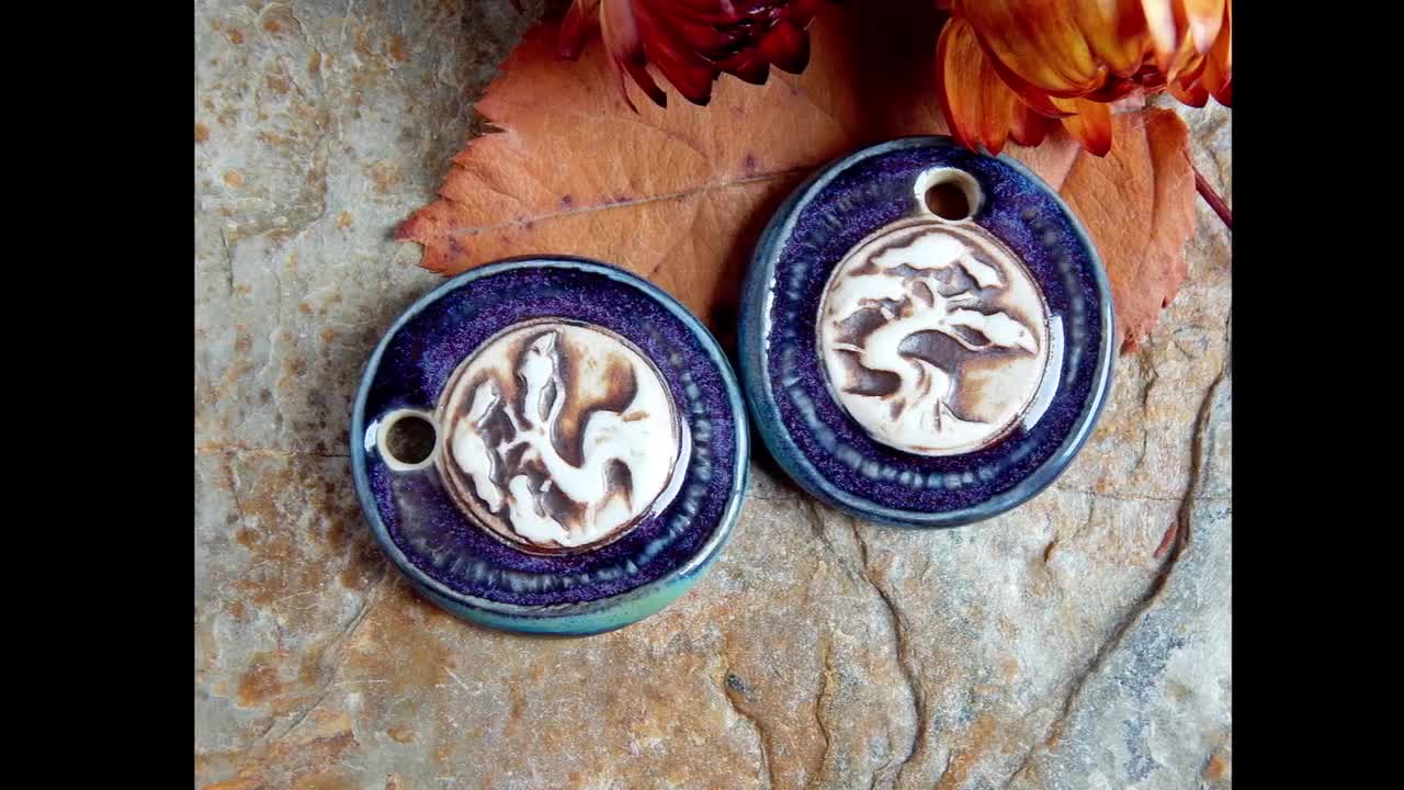 2 Pcs Blue Boho Charms for Jewelry Making, Rustic Ceramic Earring Findings, Artisan Organic Components, Geometric Porcelain Pendants