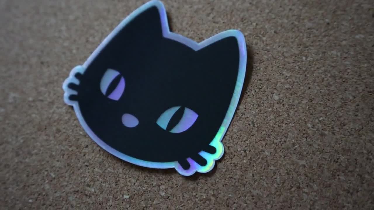 Cat Sticker, Good Luck Cat, Cat Eyes Sticker, Black Sticker, Black Cat  Sticker, Black Cat Lover, Cat Lover Gift, Holographic Sticker 