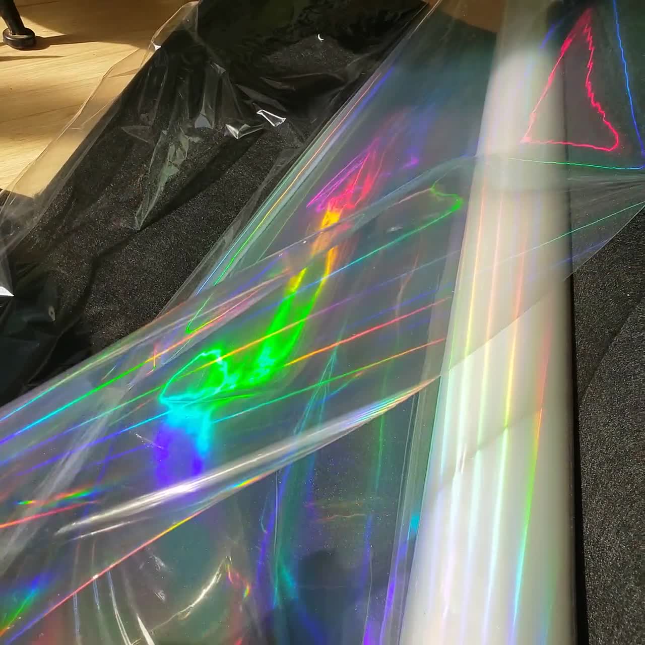 Rainbow Holographic Transparent PVC Vinyl Fabric Iridescent TPU Sheet Hologram  Transparent Film 