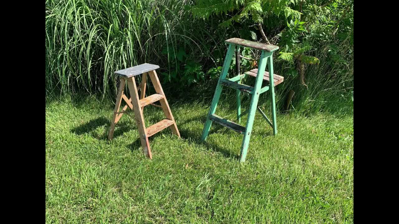 5 Rung Pot Rack or Drying Rack using Vintage Ladder