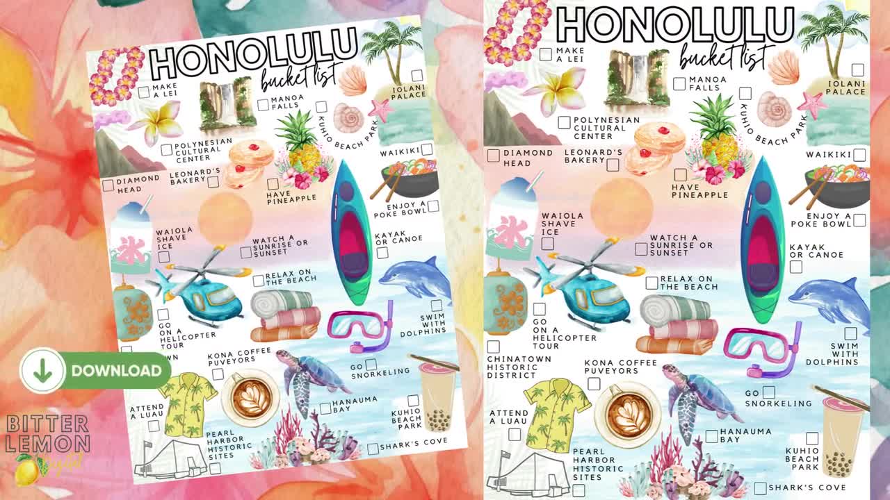 Printable Honolulu Bucket List: Tropical Island Activities (PDF