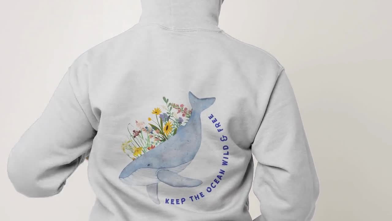 [COVERNAT]★Whale Raised Sweatshirt Whale Hoodie Whale Flower Sweatshirt Orca Whale Hoodies