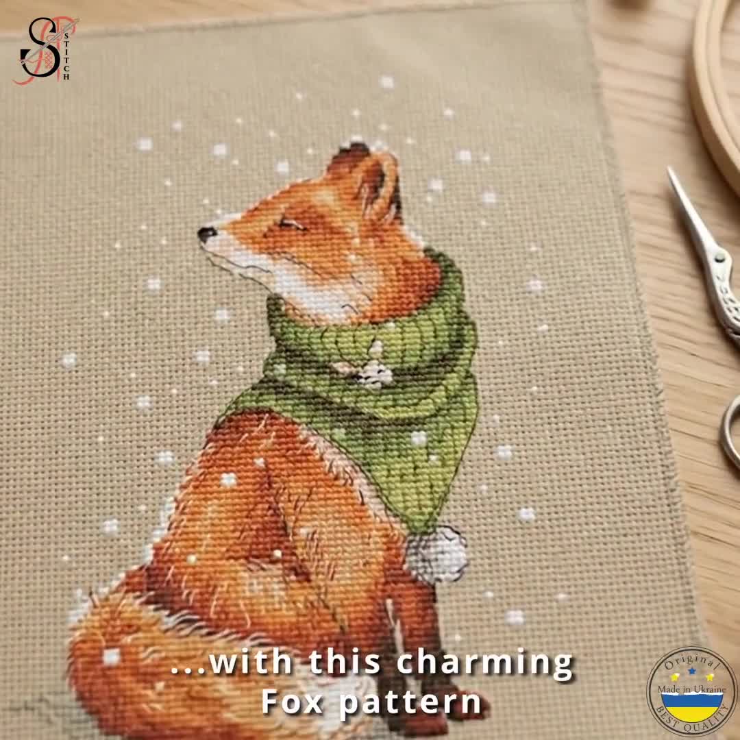 Winter Fox Cross Stitch Pattern PDF, Woodland Animal With Scarf