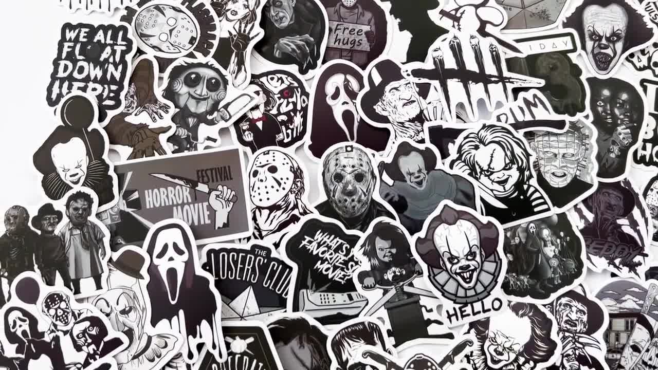 Horror black and white 50 characters gothic sticker bomb laptop vinyl decals  NEW