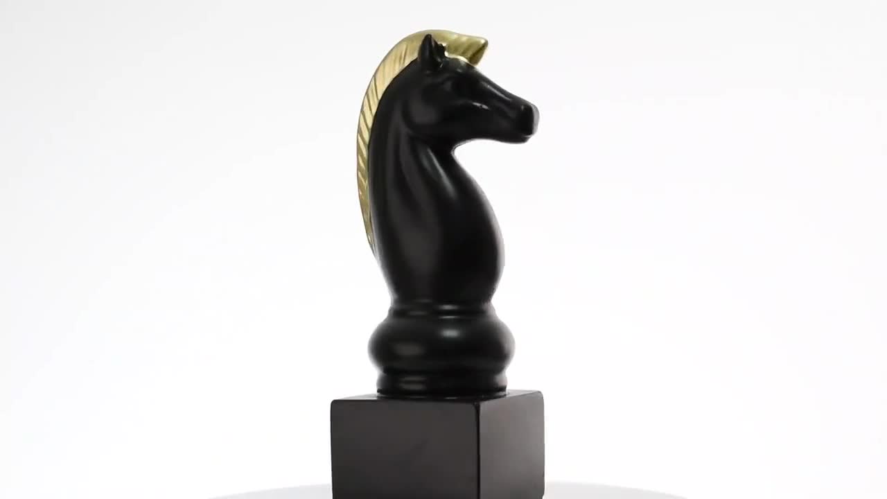 Premium Big Black And White Chess Piece Resin Statue Horse King Queen Home  Decor