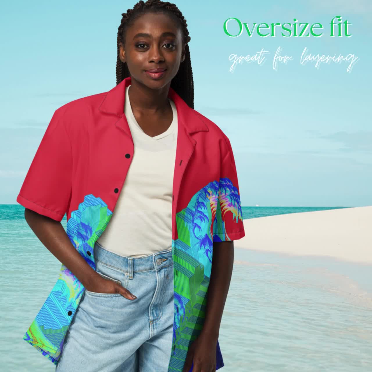 Cyberpunk Japanese Wave Hawaiian Shirt Bold Partywear Pixel Art