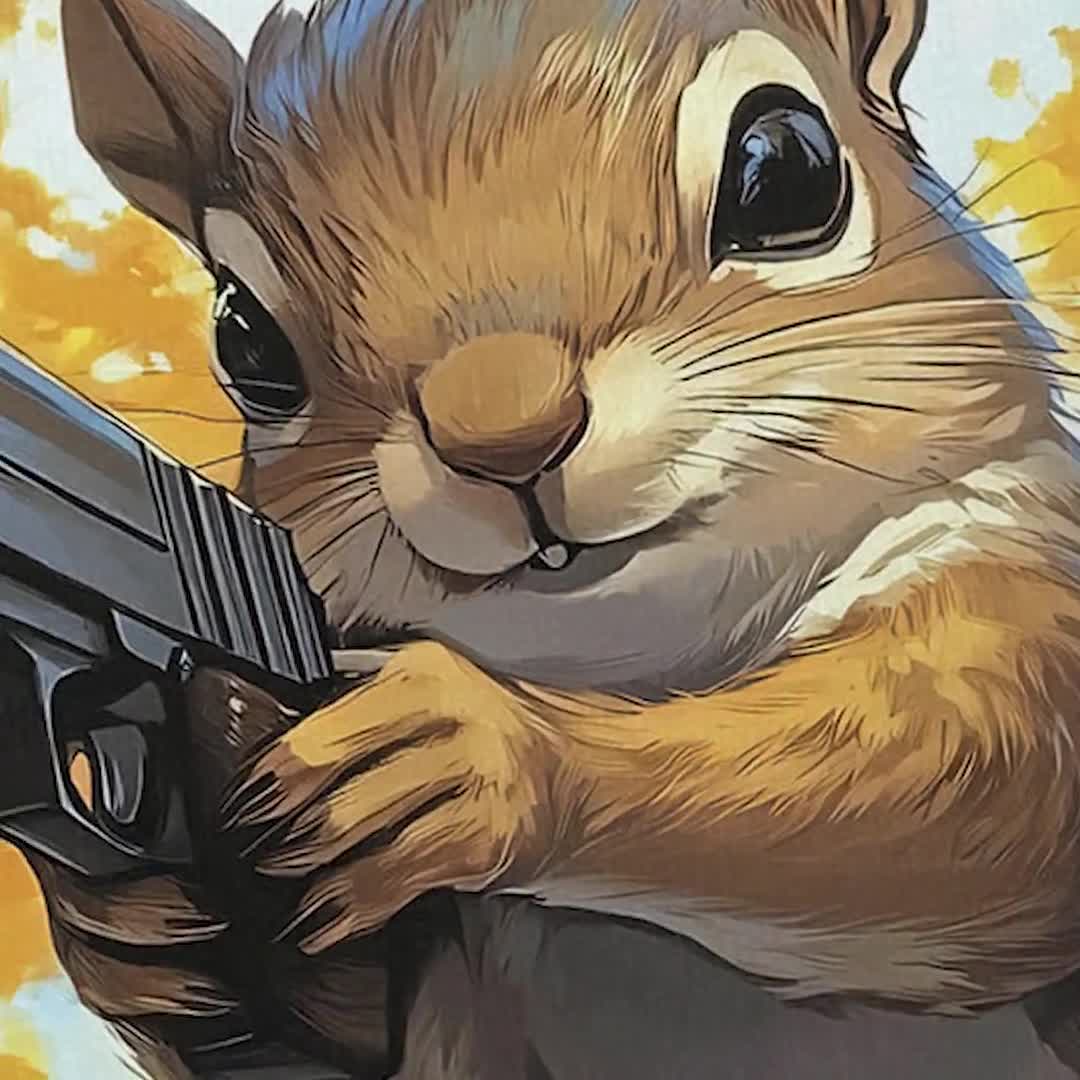 Funny Squirrel With Gun TCG Playmat, Psycho Squirrel Mat With EDH