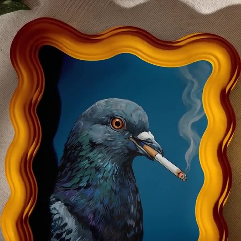 絵画 Smoking pigeon Smoking Pigeon Art Cigarette, Funny Bird Wall Art, Cool Animal