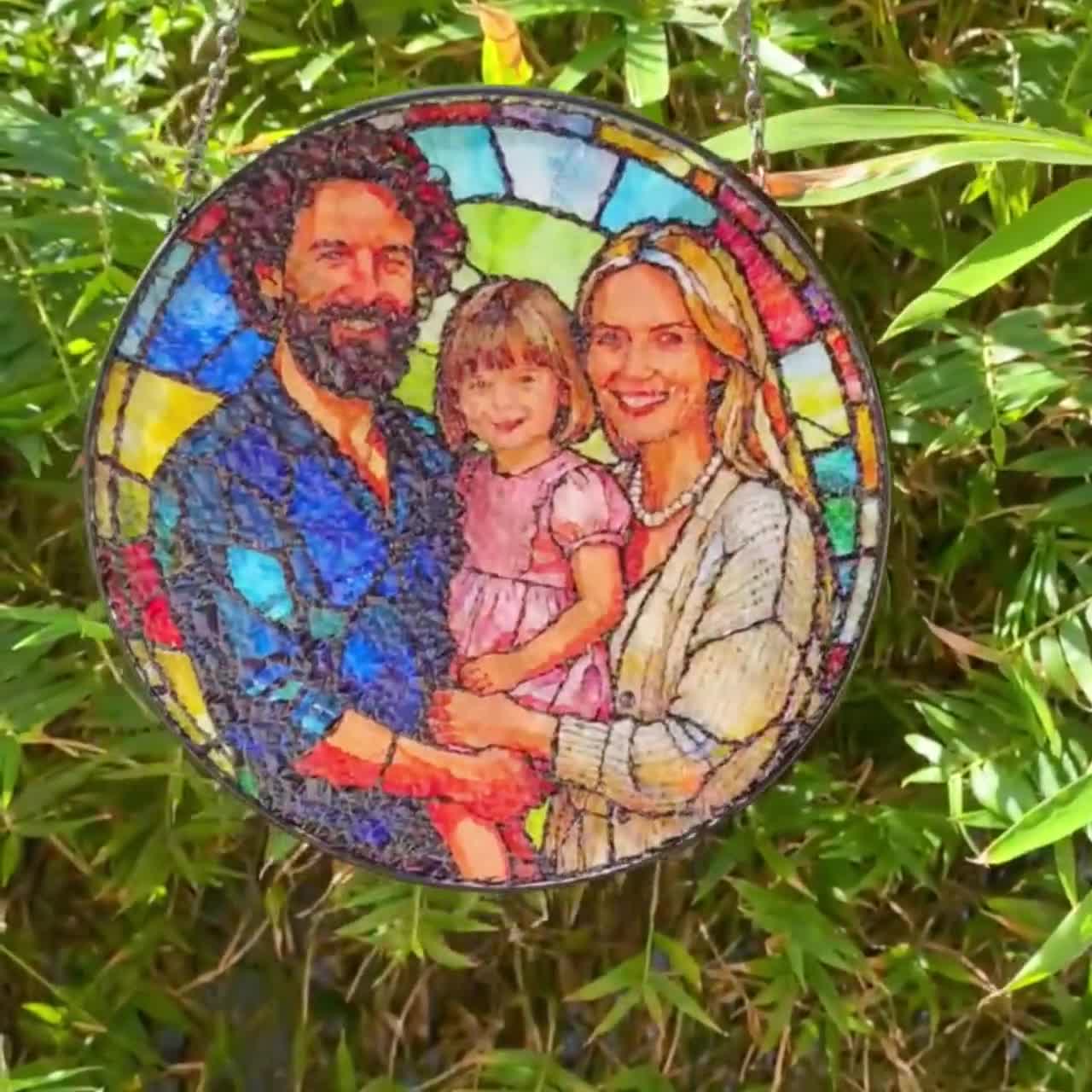 Custom Stained Glass Family Portrait, Personalized Suncatcher, Handcrafted Gift for Parents video poster