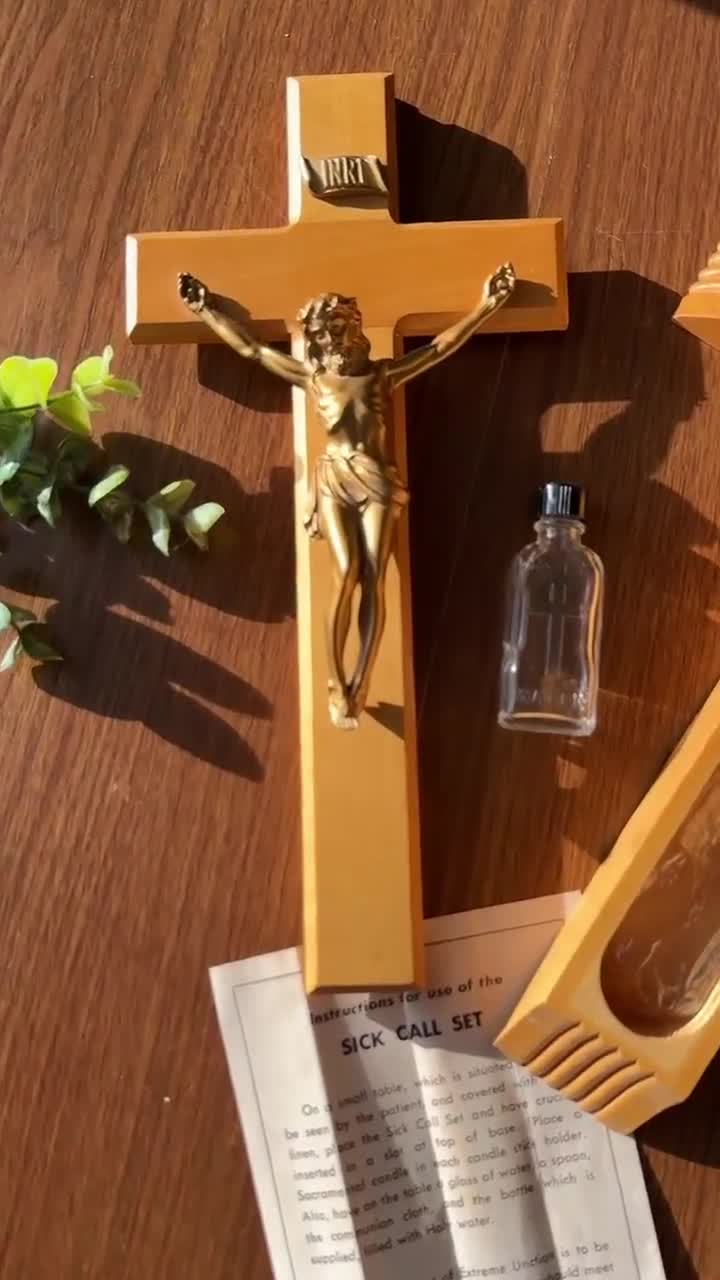 Vintage Last Rites Crucifix, Sick Call Set With Candles and Holy