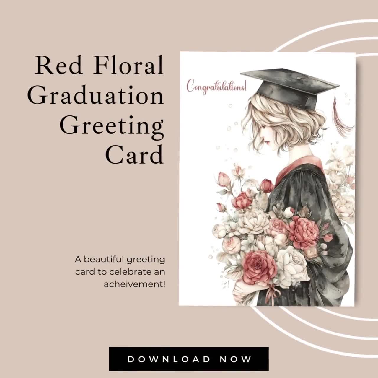 Red Floral Graduation Card Template | Editable Printable 5x7 Folded | Congrats Girl Card | Digital Download | Canva Template Red Floral Graduation Card Template | Editable Printable 5x7 Folded | Congrats Girl Card | Digital Download | Canva Template