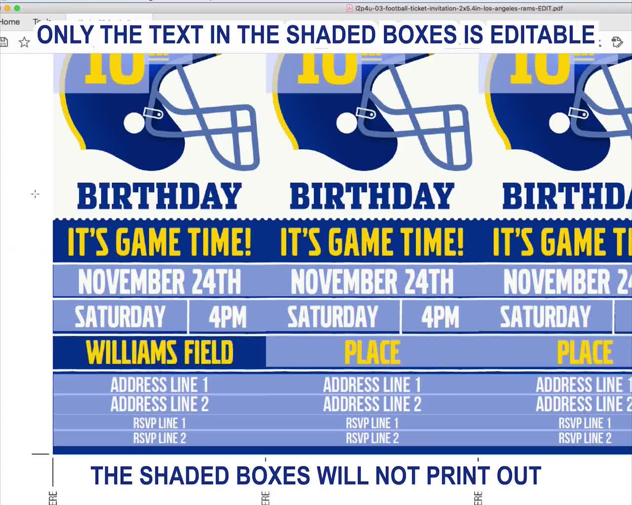 Editable Buffalo Bills Birthday Ticket Invitation DIY