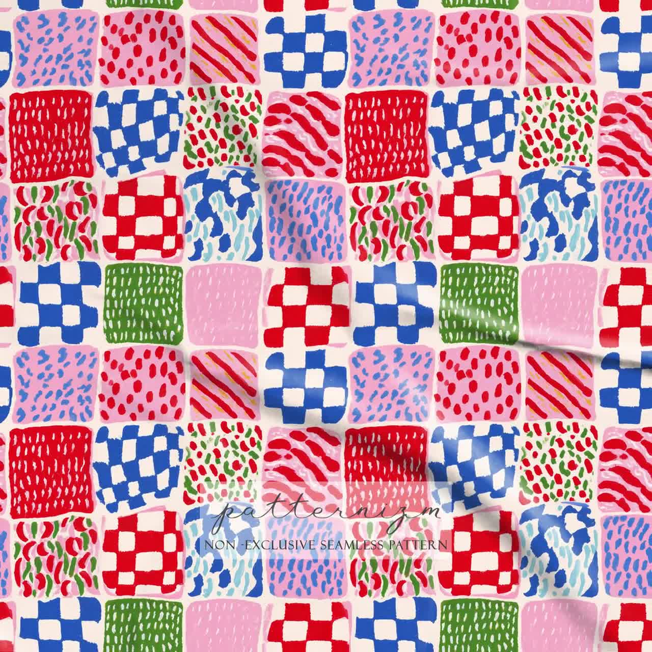 Playful Patchwork Seamless Pattern, Colorful Geometric Squares, Quilt Design, Modern Abstract Textile Print, Kids Fabric Pattern video poster