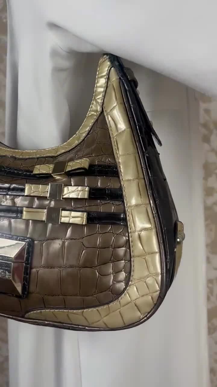 Y2K Guess Shoulder Bag: Black & Gold Croc Embossed Party Bag - Etsy