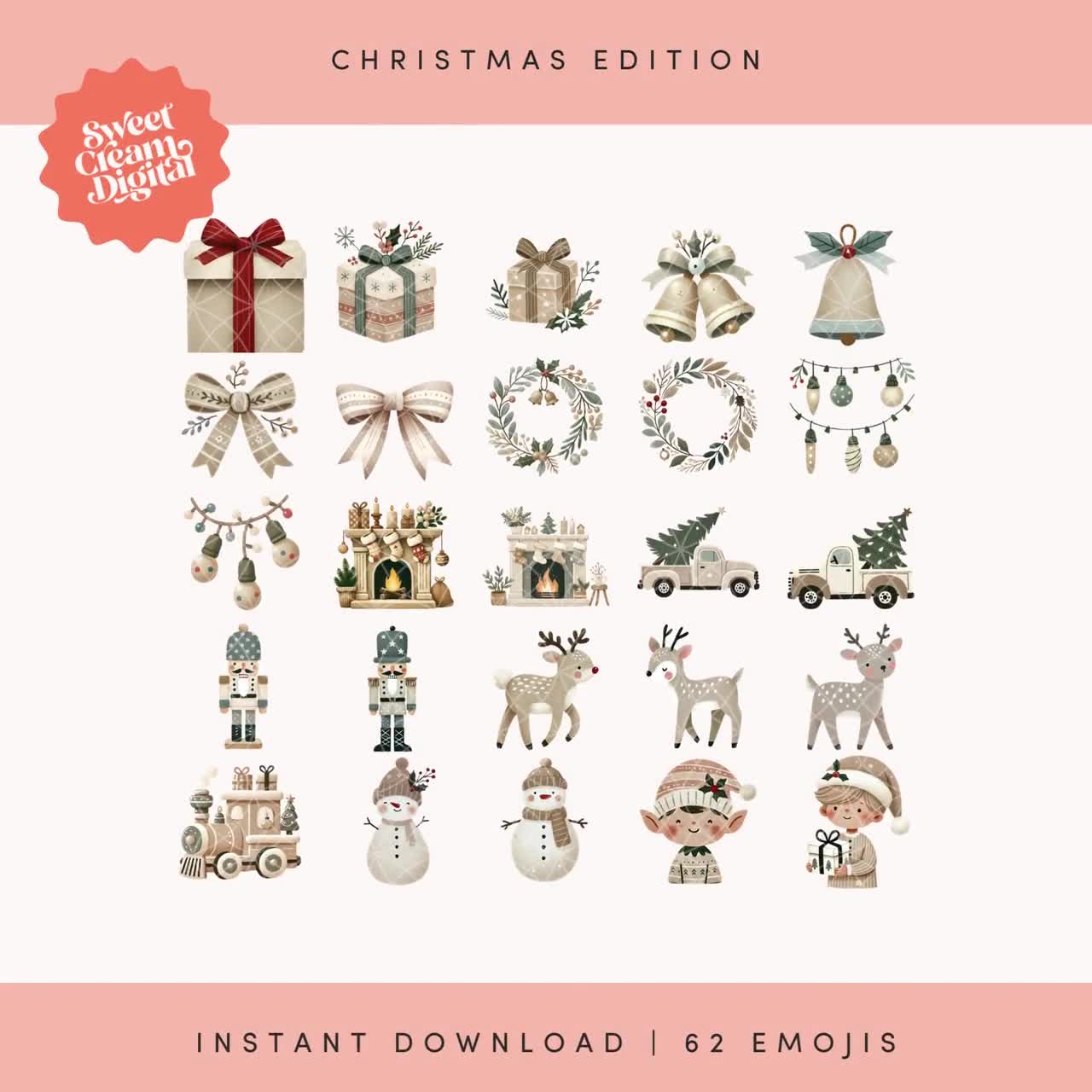 iOS18 絵文字 iPhone 用デジタルステッカー かわいい絵文字デザイン 即時ダウンロード ソーシャルメディアストーリーステッカー クリスマス  ボヘミアン PNG iOS 18 アイコン ES, image size:1280x1280