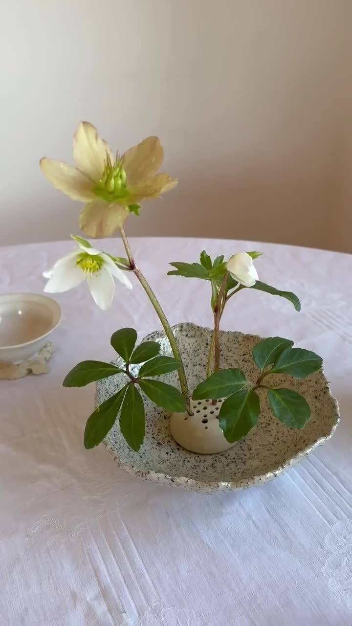 生け花鉢 陶器 – 侘び寂びの花鉢 – 手作りのフラワーアレンジメント皿