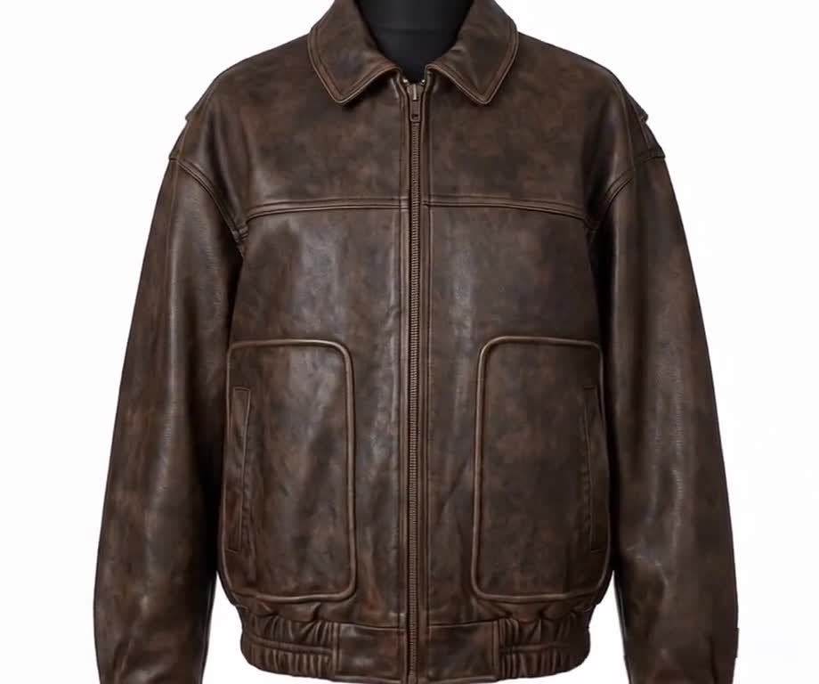 80s Vintage Oversized Brown Leather Jacket Distressed Bomber Retro