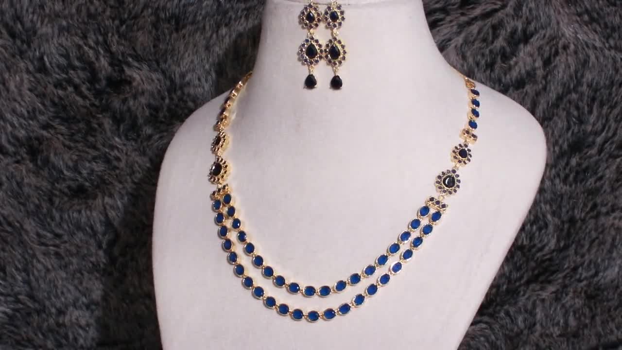 2ライン ロング ブルーサファイア オーバルネックレスセット | 22K