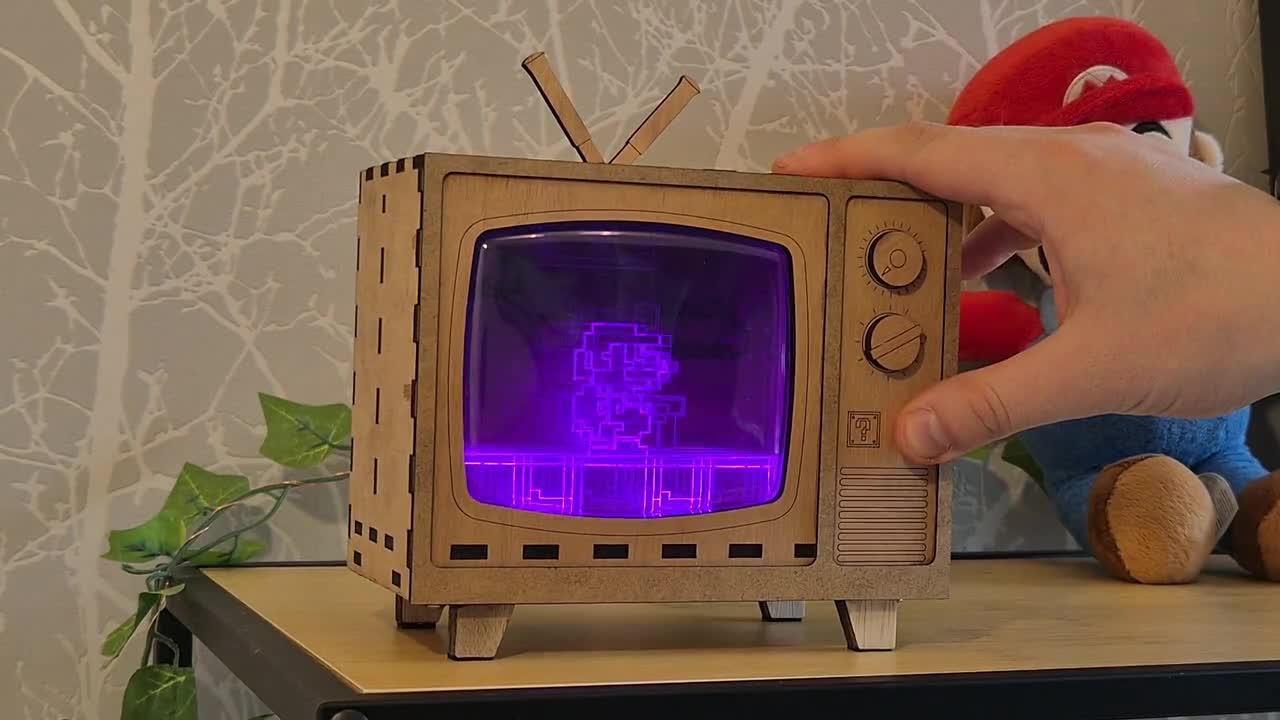 Mario Bros Retro Wooden TV Ornament with Stop-Motion Video and Color Changing LED Lights video poster