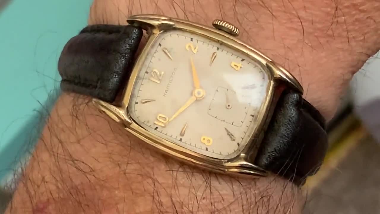 Men's Hamilton 'darrell' 10K Gold-filled Curved Rectangular Windup