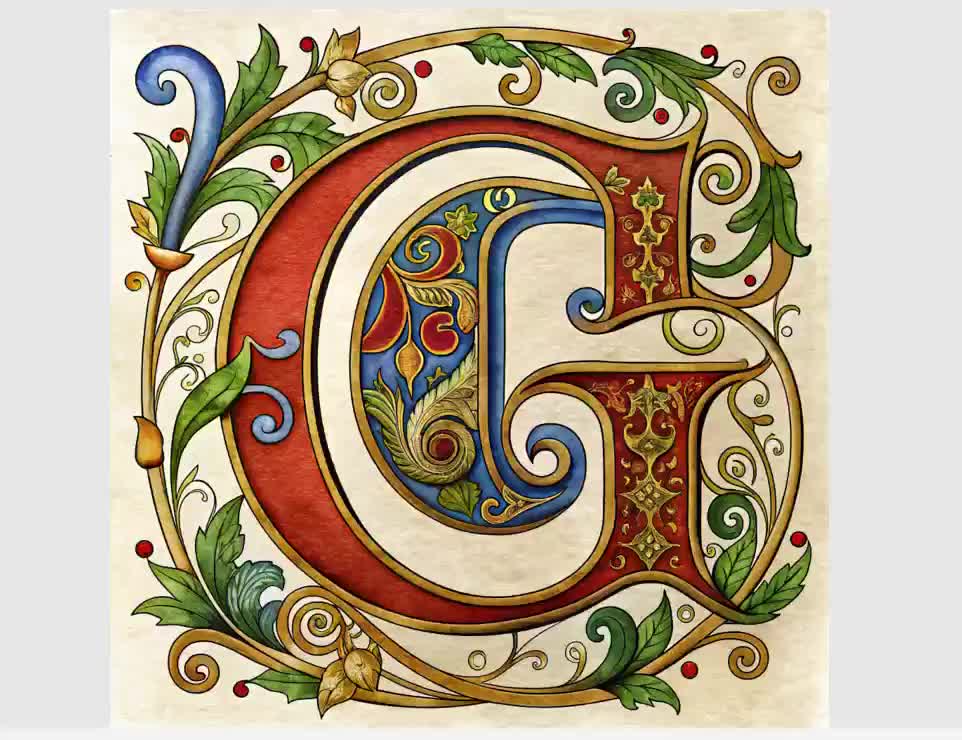 Illuminated Letters Medieval Alphabet PNG Alphabet English Alphabet Clipart Floral Clipart Illuminated Alphabet and Numbers PNG video poster