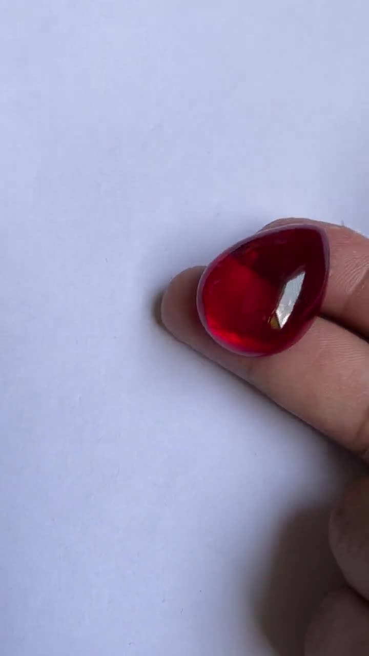 Pear Cabochon Lab-created Ruby: Loose Gemstone (26X16X9 Mm, 39.5